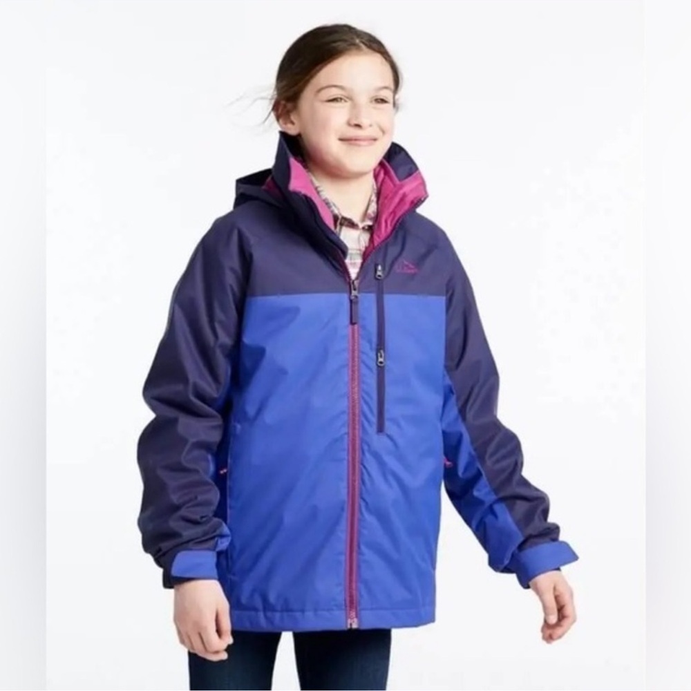 LL Bean Jacket Girls Size 4 Purple Pink 3 In 1 Fleece Lined Hooded Outdoor